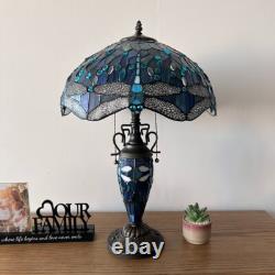 Tiffany Style Table Lamp Blue Stained Glass Mother-Daughter LED Bulb 24H16W