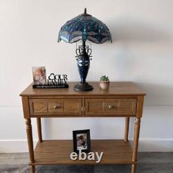 Tiffany Style Table Lamp Blue Stained Glass Mother-Daughter LED Bulb 24H16W