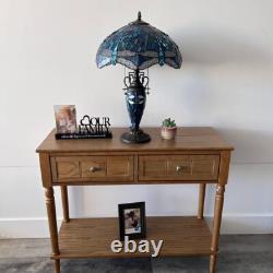 Tiffany Style Table Lamp Blue Stained Glass Mother-Daughter LED Bulb 24H16W