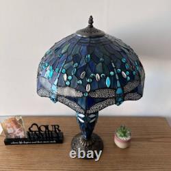 Tiffany Style Table Lamp Blue Stained Glass Mother-Daughter LED Bulb 24H16W