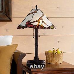 Tiffany Style Table Lamp Bronze Cherry Blossom Stained Glass for Living Room