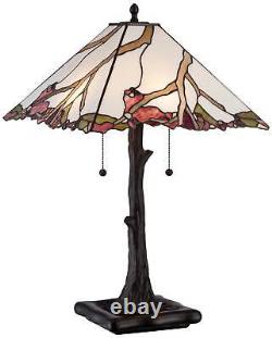 Tiffany Style Table Lamp Bronze Cherry Blossom Stained Glass for Living Room