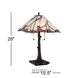 Tiffany Style Table Lamp Bronze Cherry Blossom Stained Glass for Living Room