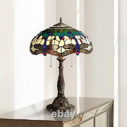 Tiffany Style Table Lamp Bronze Dragonfly Art Glass for Living Room Bedroom