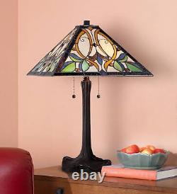 Tiffany Style Table Lamp Bronze Stained Art Glass for Living Room Bedroom