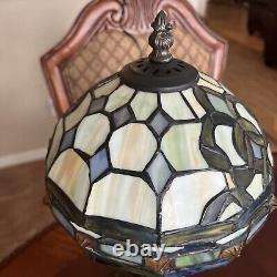 Tiffany Style Table Lamp Bronze Stained Glass 15.5