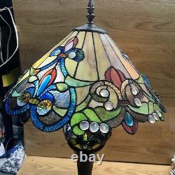 Tiffany Style Table Lamp Brown Red Green Blue Stained Glass 29 X 18