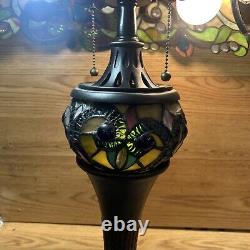 Tiffany Style Table Lamp Brown Red Green Blue Stained Glass 29 X 18