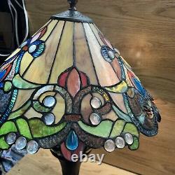 Tiffany Style Table Lamp Brown Red Green Blue Stained Glass 29 X 18