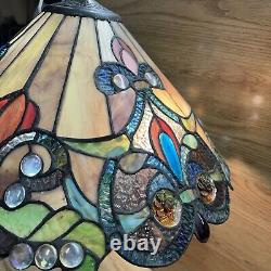 Tiffany Style Table Lamp Brown Red Green Blue Stained Glass 29 X 18