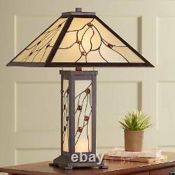 Tiffany Style Table Lamp Classic Bronze Stained Glass for Living Room Bedroom