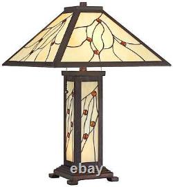 Tiffany Style Table Lamp Classic Bronze Stained Glass for Living Room Bedroom