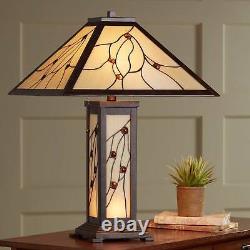 Tiffany Style Table Lamp Classic Bronze Stained Glass for Living Room Bedroom