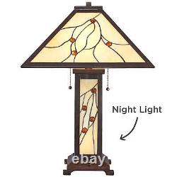 Tiffany Style Table Lamp Classic Bronze Stained Glass for Living Room Bedroom