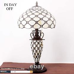 Tiffany Style Table Lamp Cream Stained Glass Crystal Bead Lamp 12X12X22 Inches M