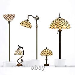 Tiffany Style Table Lamp Cream Stained Glass Crystal Bead Lamp 12X12X22 Inches M