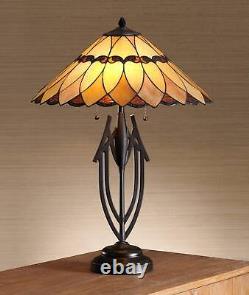 Tiffany Style Table Lamp Dark Bronze Art Glass Shade for Living Room Bedroom