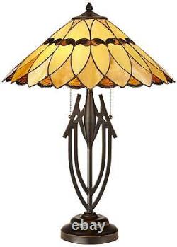 Tiffany Style Table Lamp Dark Bronze Art Glass Shade for Living Room Bedroom