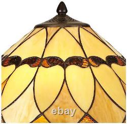 Tiffany Style Table Lamp Dark Bronze Art Glass Shade for Living Room Bedroom