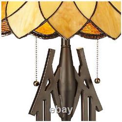 Tiffany Style Table Lamp Dark Bronze Art Glass Shade for Living Room Bedroom