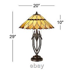 Tiffany Style Table Lamp Dark Bronze Art Glass Shade for Living Room Bedroom