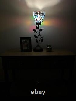 Tiffany Style Table Lamp Dragonfly Blue Stained Glass 2 USB Ports LED Bulb H20