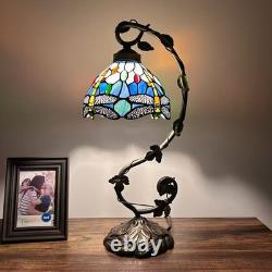 Tiffany Style Table Lamp Dragonfly Blue Stained Glass LED Bulb 21H11W8D
