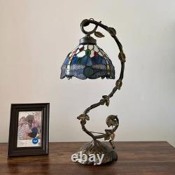Tiffany Style Table Lamp Dragonfly Blue Stained Glass LED Bulb 21H11W8D
