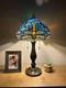 Tiffany Style Table Lamp Dragonfly Blue Stained Glass Led Bulbs Include H22w12