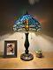 Tiffany Style Table Lamp Dragonfly Blue Stained Glass Led Bulbs Include H22w12