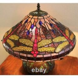 Tiffany Style Table Lamp Dragonfly Mosaic Base Small Desk Bed Living Room Light