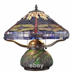 Tiffany Style Table Lamp Dragonfly Mosaic Base Small Desk Bed Living Room Light