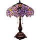Tiffany Style Table Lamp Flower/ Vines Stained Glass Blue Gold Green Shade 24 H
