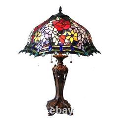 Tiffany Style Table Lamp Flowers Stained Glass Antique Bronze Finish 26 High