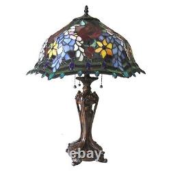 Tiffany Style Table Lamp Flowers Stained Glass Antique Bronze Finish 26 High