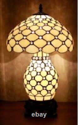 Tiffany Style Table Lamp Glass Base Stained Handcrafted Vintage Art Shade Light