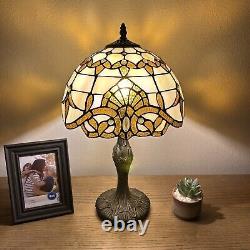 Tiffany Style Table Lamp Gold Stained Glass Baroque Style Lavender Vintage H19