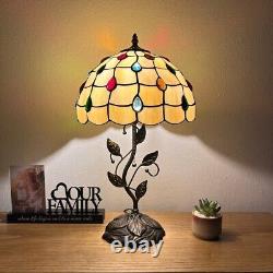 Tiffany Style Table Lamp Gold Stained Glass Crystal Beans LED Bulb Included H22