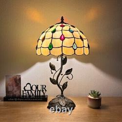 Tiffany Style Table Lamp Gold Stained Glass Crystal Beans LED Bulb Included H22