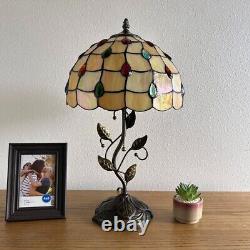 Tiffany Style Table Lamp Gold Stained Glass Crystal Beans LED Bulb Included H22