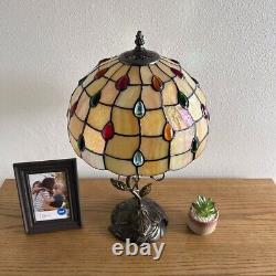 Tiffany Style Table Lamp Gold Stained Glass Crystal Beans LED Bulb Included H22