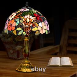 Tiffany Style Table Lamp Grape Rose Stained Glass Vintage Bedside Light 19'' H