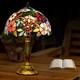Tiffany Style Table Lamp Grape Rose Stained Glass Vintage Bedside Light 19'' H