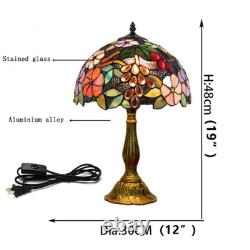 Tiffany Style Table Lamp Grape Rose Stained Glass Vintage Bedside Light 19'' H
