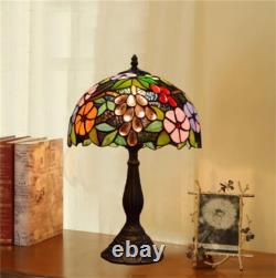 Tiffany Style Table Lamp Grape Rose Stained Glass Vintage Bedside Light 19'' H