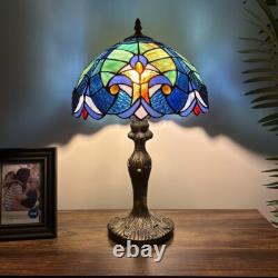Tiffany Style Table Lamp Green Blue Stained Glass Included LED Bulb 12W19H