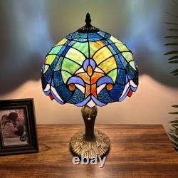 Tiffany Style Table Lamp Green Blue Stained Glass Included LED Bulb 12W19H