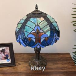 Tiffany Style Table Lamp Green Blue Stained Glass Included LED Bulb 12W19H