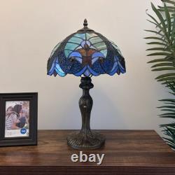 Tiffany Style Table Lamp Green Blue Stained Glass Included LED Bulb 12W19H