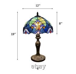 Tiffany Style Table Lamp Green Blue Stained Glass Included LED Bulb 12W19H